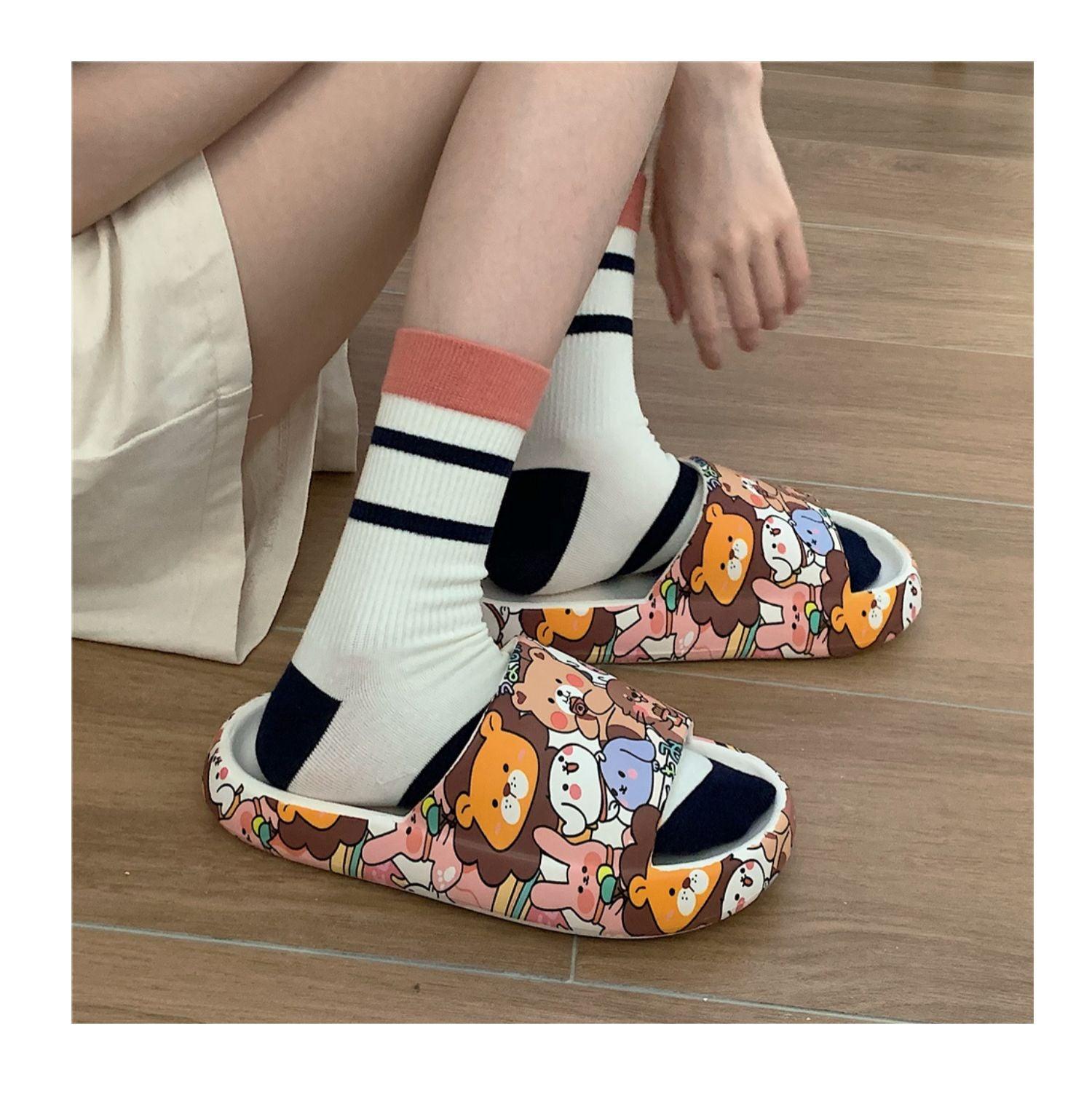 Cute Cartoon Bear Couples Slides Thick-Soled Summer Sandals