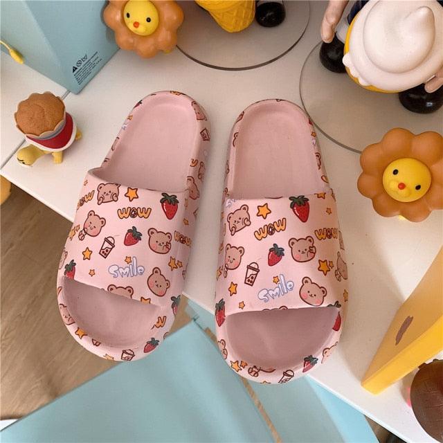 Cute Cartoon Bear Couples Slides Thick-Soled Summer Sandals