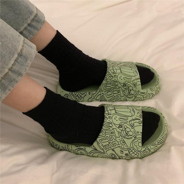 Cute Cartoon Bear Couples Slides Thick-Soled Summer Sandals
