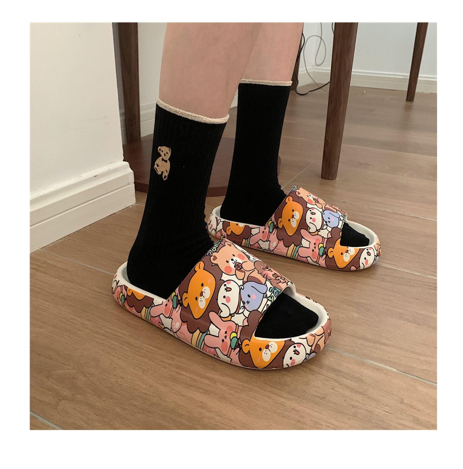 Cute Cartoon Bear Couples Slides Thick-Soled Summer Sandals