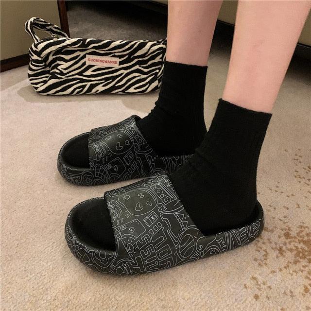 Cute Cartoon Bear Couples Slides Thick-Soled Summer Sandals
