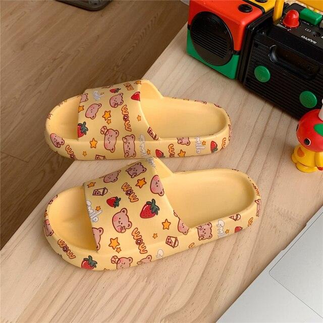 Cute Cartoon Bear Couples Slides Thick-Soled Summer Sandals
