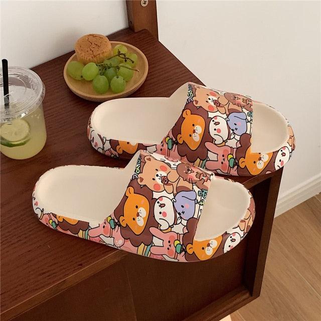 Cute Cartoon Bear Couples Slides Thick-Soled Summer Sandals