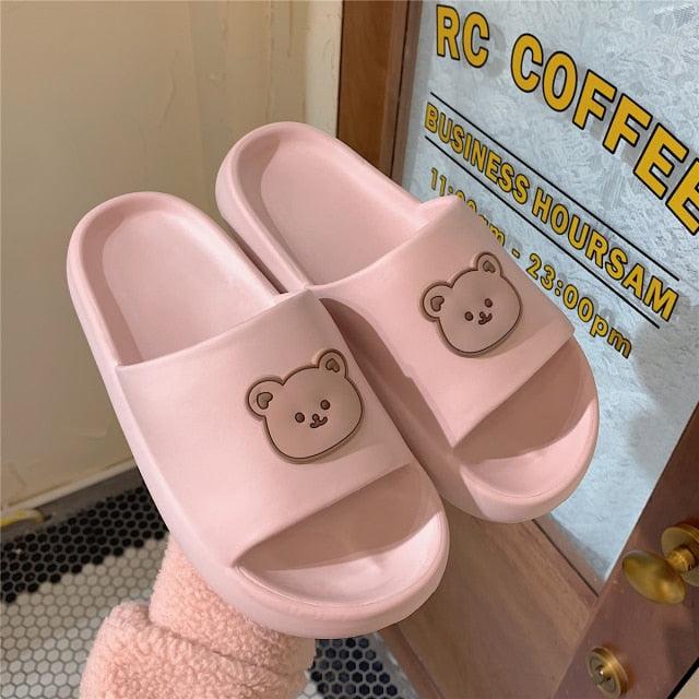 Cute Cartoon Bear Couples Slides Thick-Soled Summer Sandals