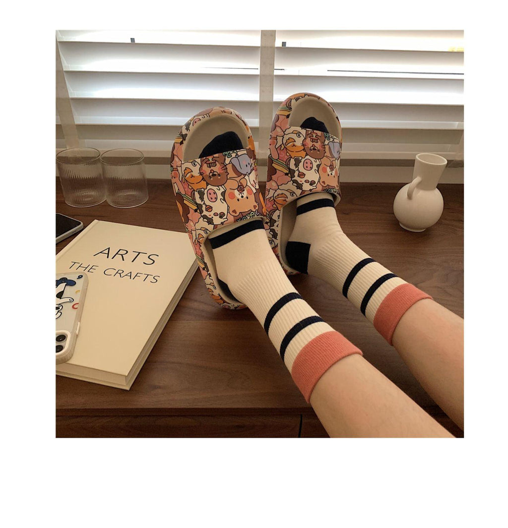 Cute Cartoon Bear Couples Slides Thick-Soled Summer Sandals
