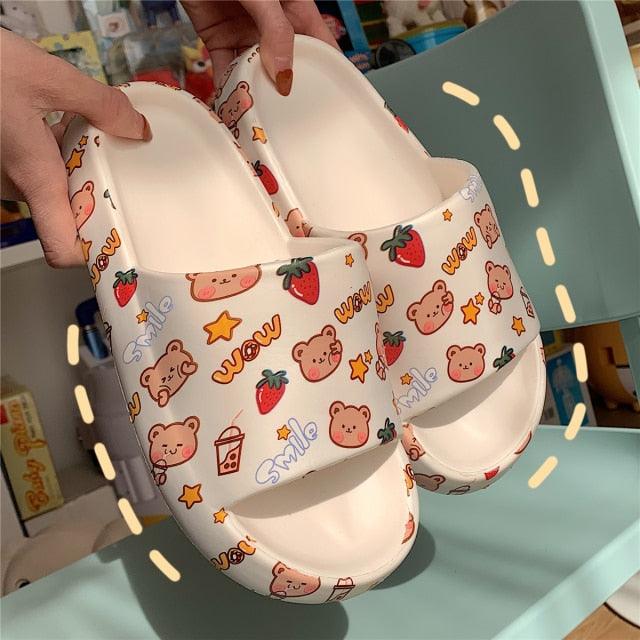 Cute Cartoon Bear Couples Slides Thick-Soled Summer Sandals