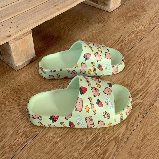 Cute Cartoon Bear Couples Slides Thick-Soled Summer Sandals
