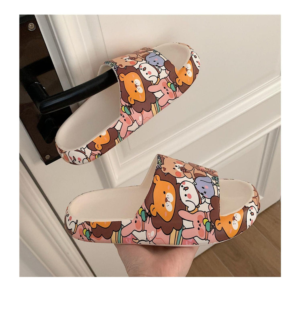 Cute Cartoon Bear Couples Slides Thick-Soled Summer Sandals