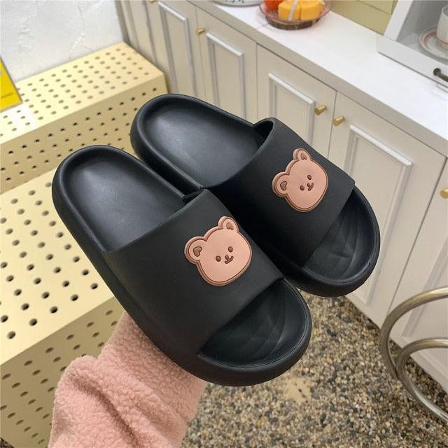 Cute Cartoon Bear Couples Slides Thick-Soled Summer Sandals