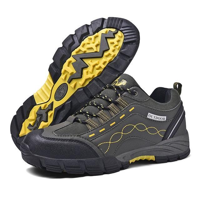Mens Leather Low Cut Outdoor Walking Shoes Lightweight Sport Boots