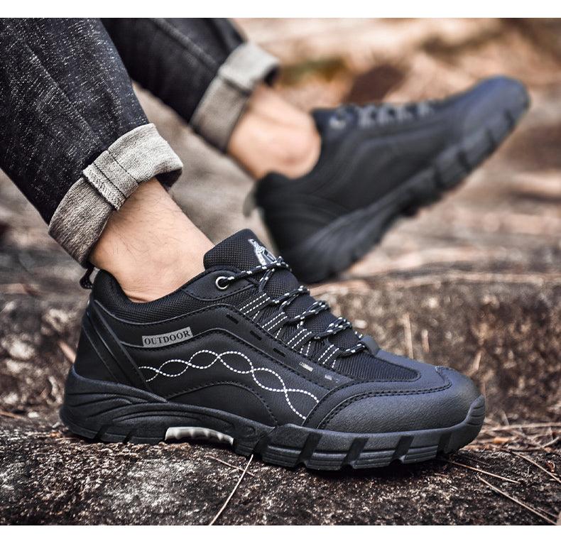 Mens Leather Low Cut Outdoor Walking Shoes Lightweight Sport Boots