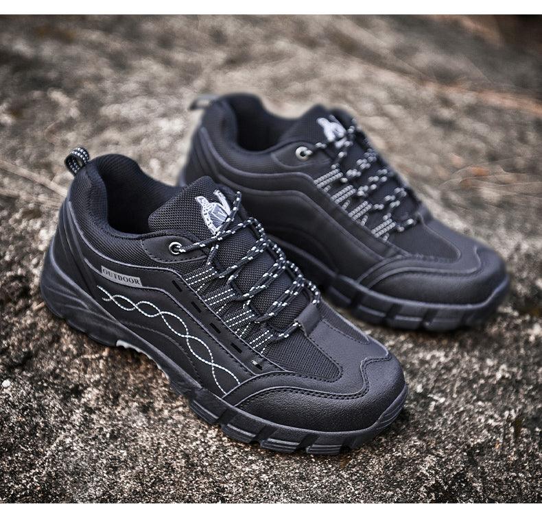 Mens Leather Low Cut Outdoor Walking Shoes Lightweight Sport Boots