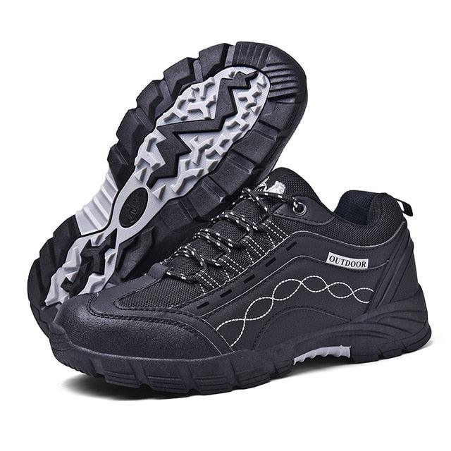Mens Leather Low Cut Outdoor Walking Shoes Lightweight Sport Boots