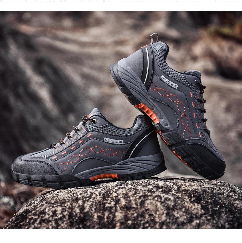 Mens Leather Low Cut Outdoor Walking Shoes Lightweight Sport Boots