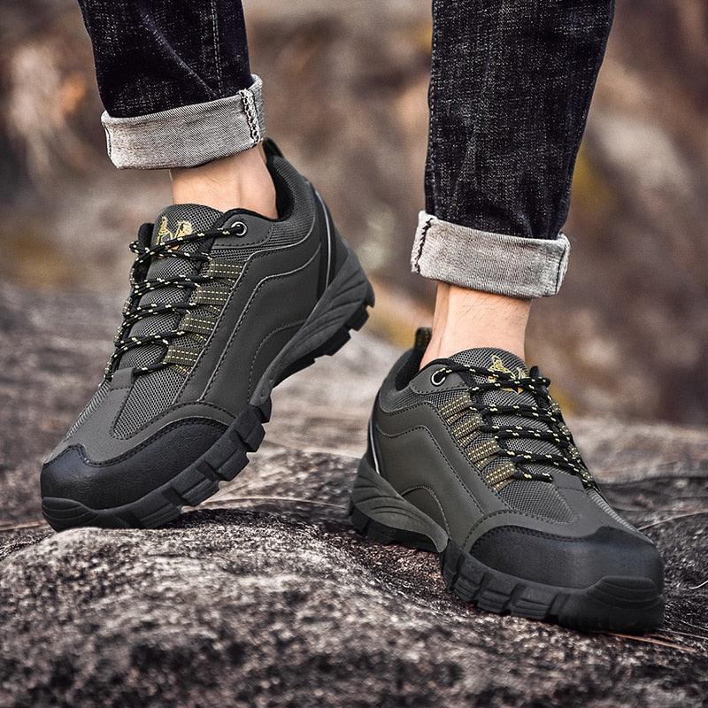 Mens Leather Low Cut Outdoor Walking Shoes Lightweight Sport Boots