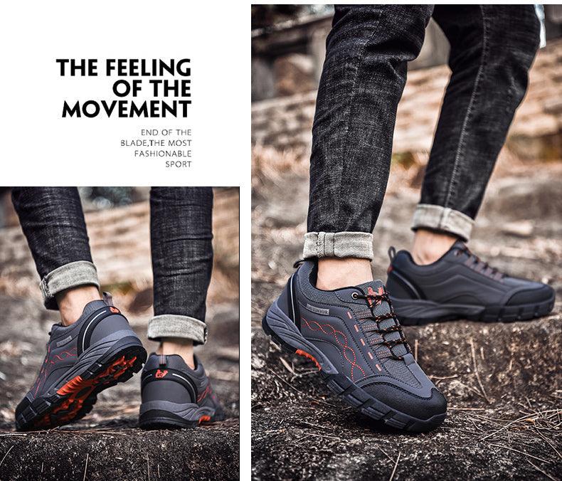 Mens Leather Low Cut Outdoor Walking Shoes Lightweight Sport Boots