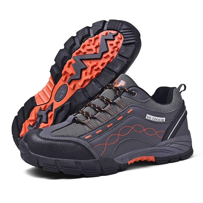 Mens Leather Low Cut Outdoor Walking Shoes Lightweight Sport Boots