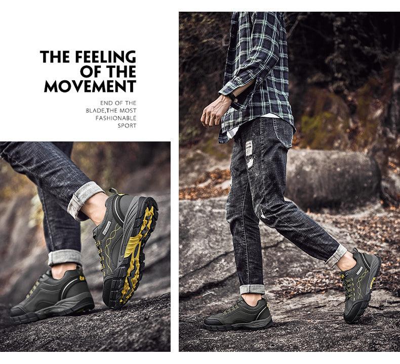 Mens Leather Low Cut Outdoor Walking Shoes Lightweight Sport Boots