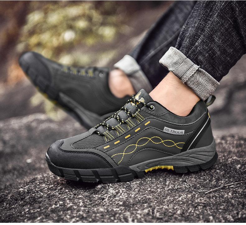 Mens Leather Low Cut Outdoor Walking Shoes Lightweight Sport Boots