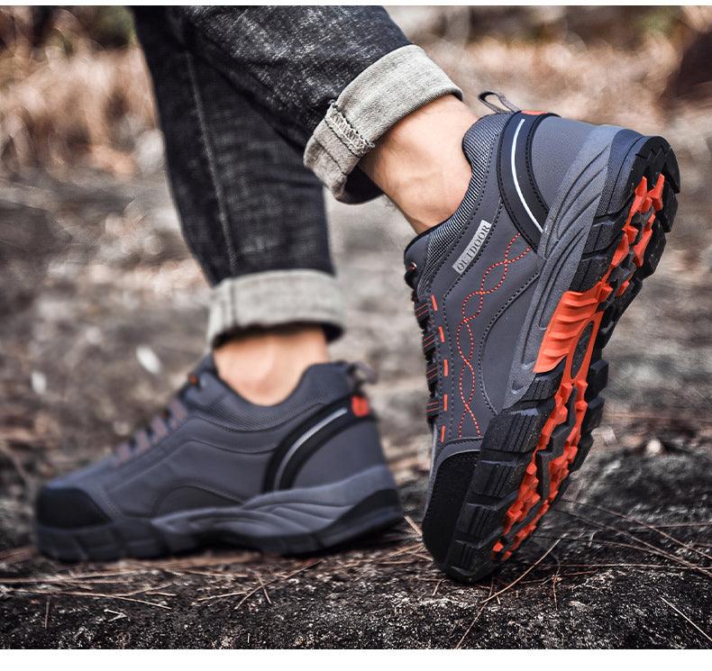 Mens Leather Low Cut Outdoor Walking Shoes Lightweight Sport Boots