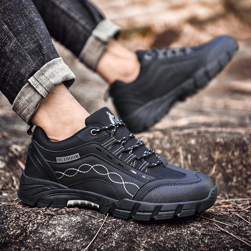 Mens Leather Low Cut Outdoor Walking Shoes Lightweight Sport Boots