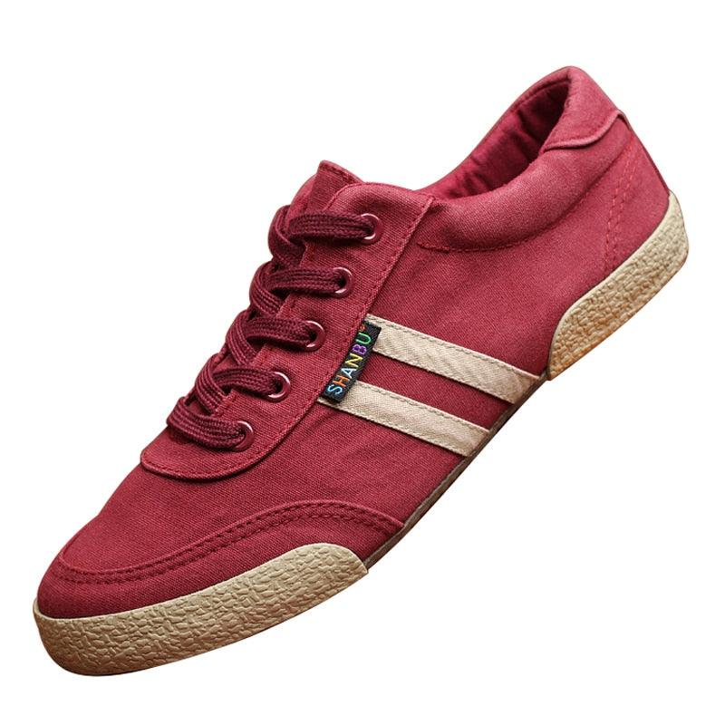 Men's Canvas Lace-Up Casual Sneakers – Breathable Flat Shoes