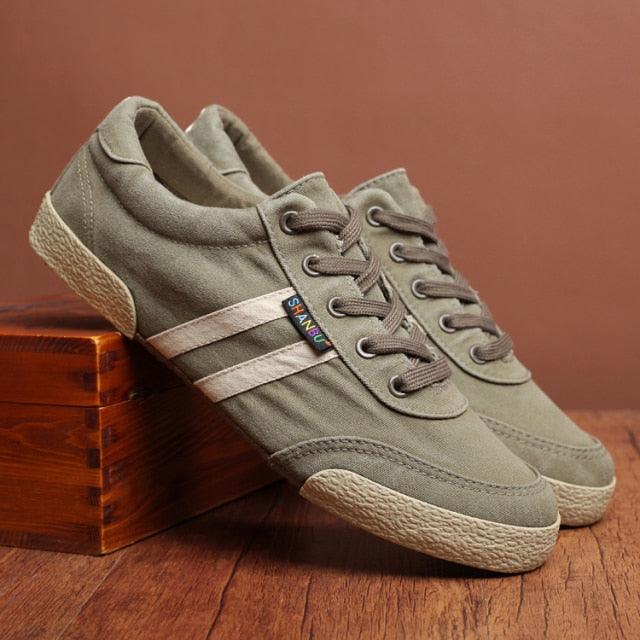 Men's Canvas Lace-Up Casual Sneakers – Breathable Flat Shoes