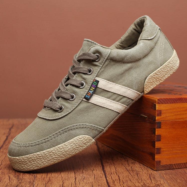 Men's Canvas Lace-Up Casual Sneakers – Breathable Flat Shoes