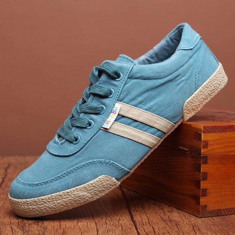 Men's Canvas Lace-Up Casual Sneakers – Breathable Flat Shoes
