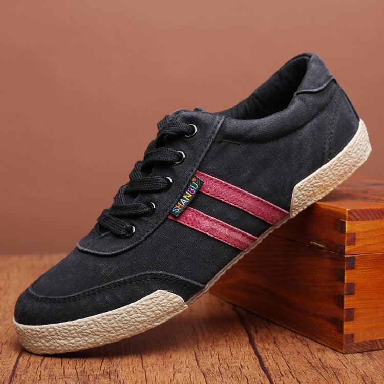 Men's Canvas Lace-Up Casual Sneakers – Breathable Flat Shoes