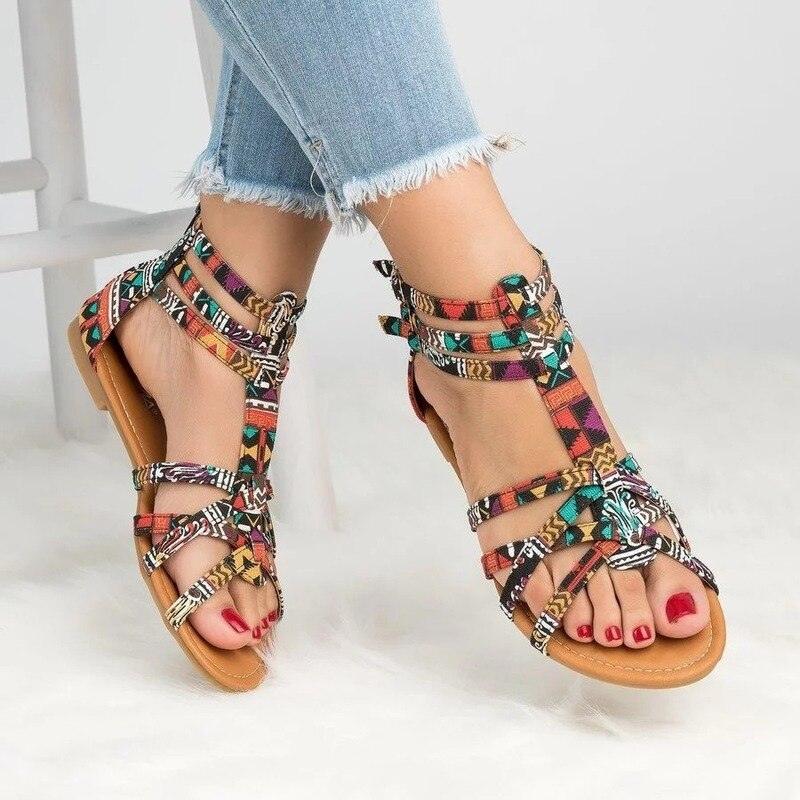 Women's Strappy Flat Sandals Open Toe Leather Casual Shoes