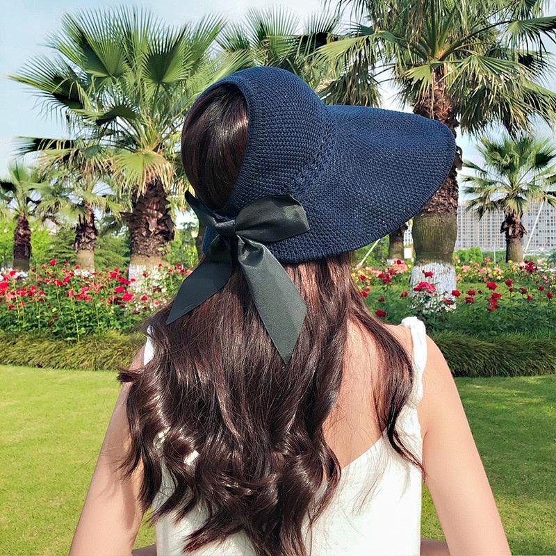 Foldable Wide Brim Beach Hat - Vintage Hollow Out Sun Hat