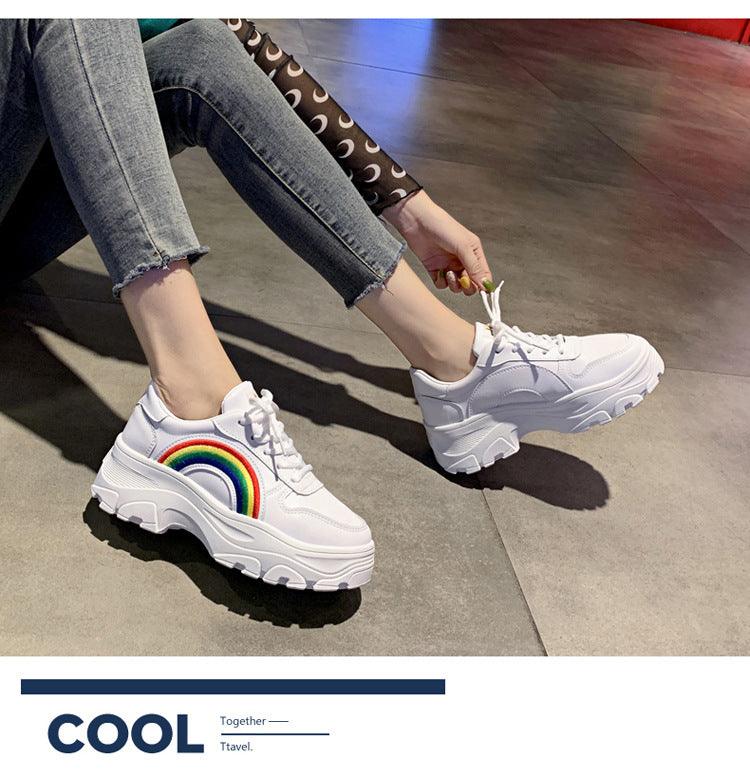 Women's Chunky Platform Winter Sneakers with Rainbow Detail