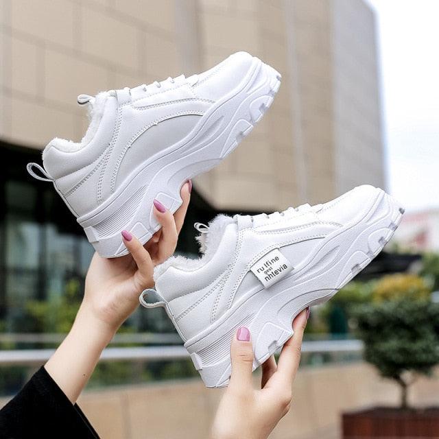 Women's Chunky Platform Winter Sneakers with Rainbow Detail