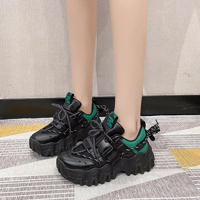 Blue Platform Sneakers Women Casual Lace Up Walking Shoes