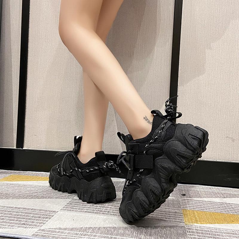 Blue Platform Sneakers Women Casual Lace Up Walking Shoes