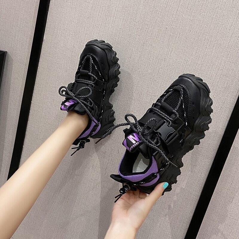 Blue Platform Sneakers Women Casual Lace Up Walking Shoes