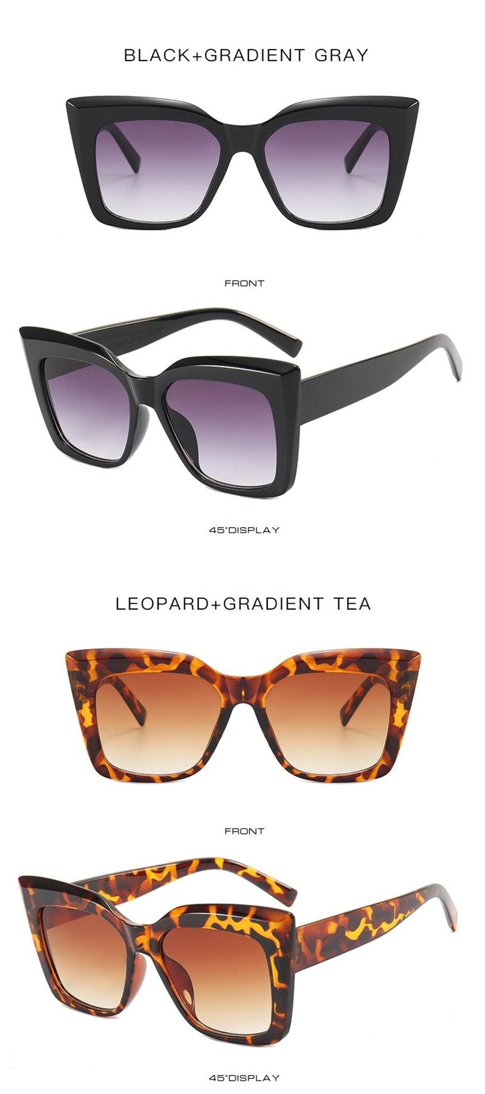 Oversized Square Cat Eye Sunglasses for Women Retro Thick Frame