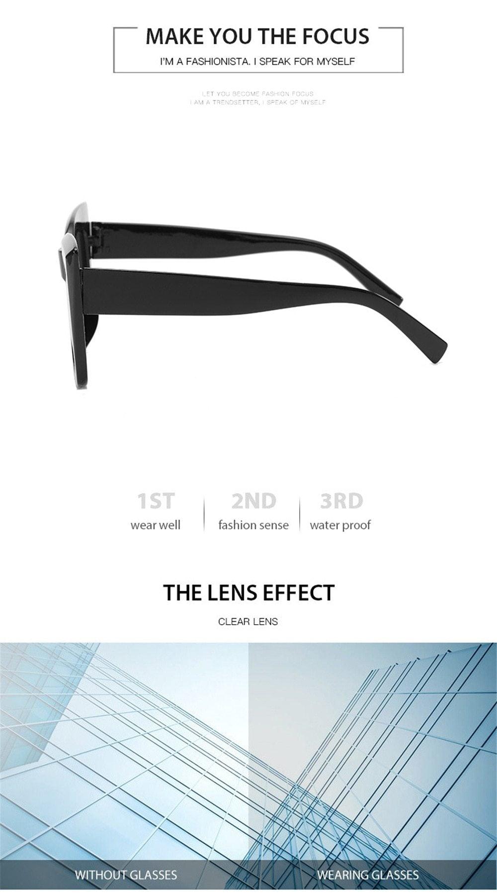 Oversized Square Cat Eye Sunglasses for Women Retro Thick Frame