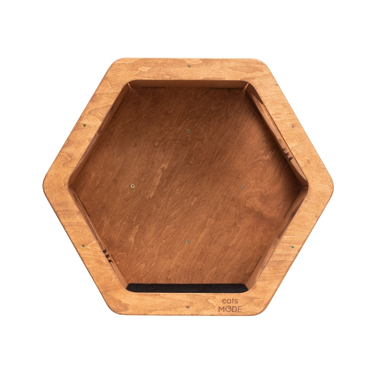 Modern Wooden Cat Wall Shelf in Oak and Black - Hexagon Design