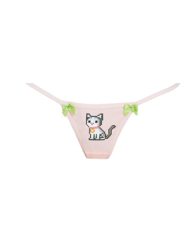 Felix Pixel Kitten G-String - Pastel Pink Y2K Kawaii Panties