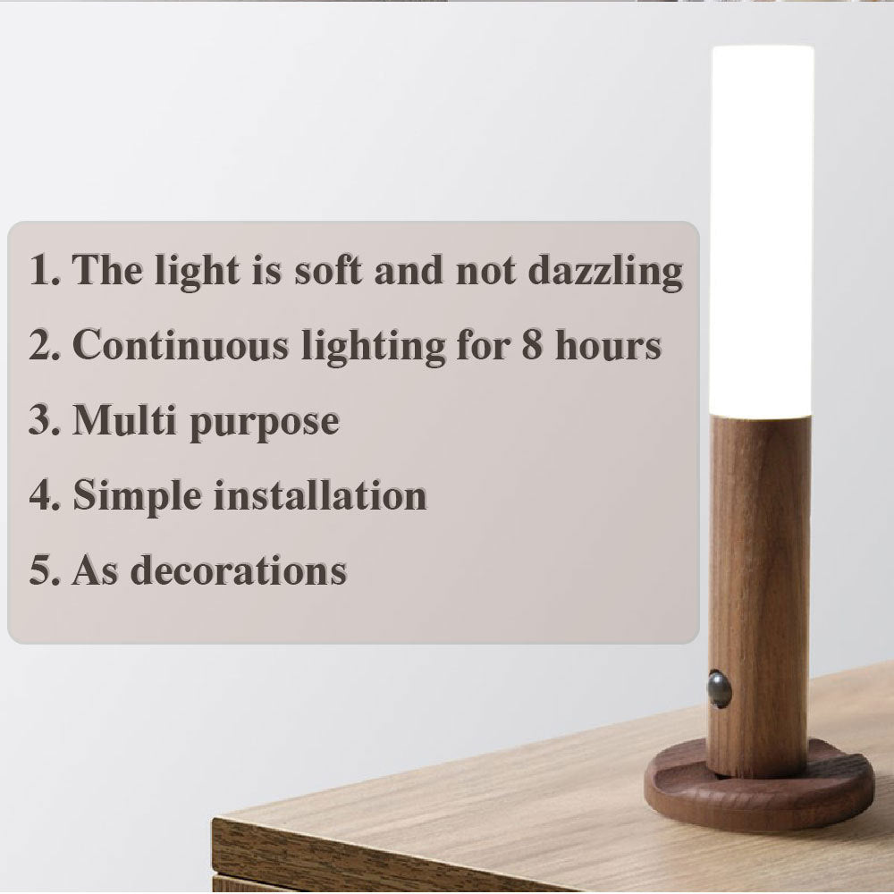 PIR Motion Sensor Night Light – Magnetic Wooden LED Wall Lamp, Rechargeable
