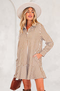 Yamileth long sleeve striped shirt mini dress with ruffled hem detail