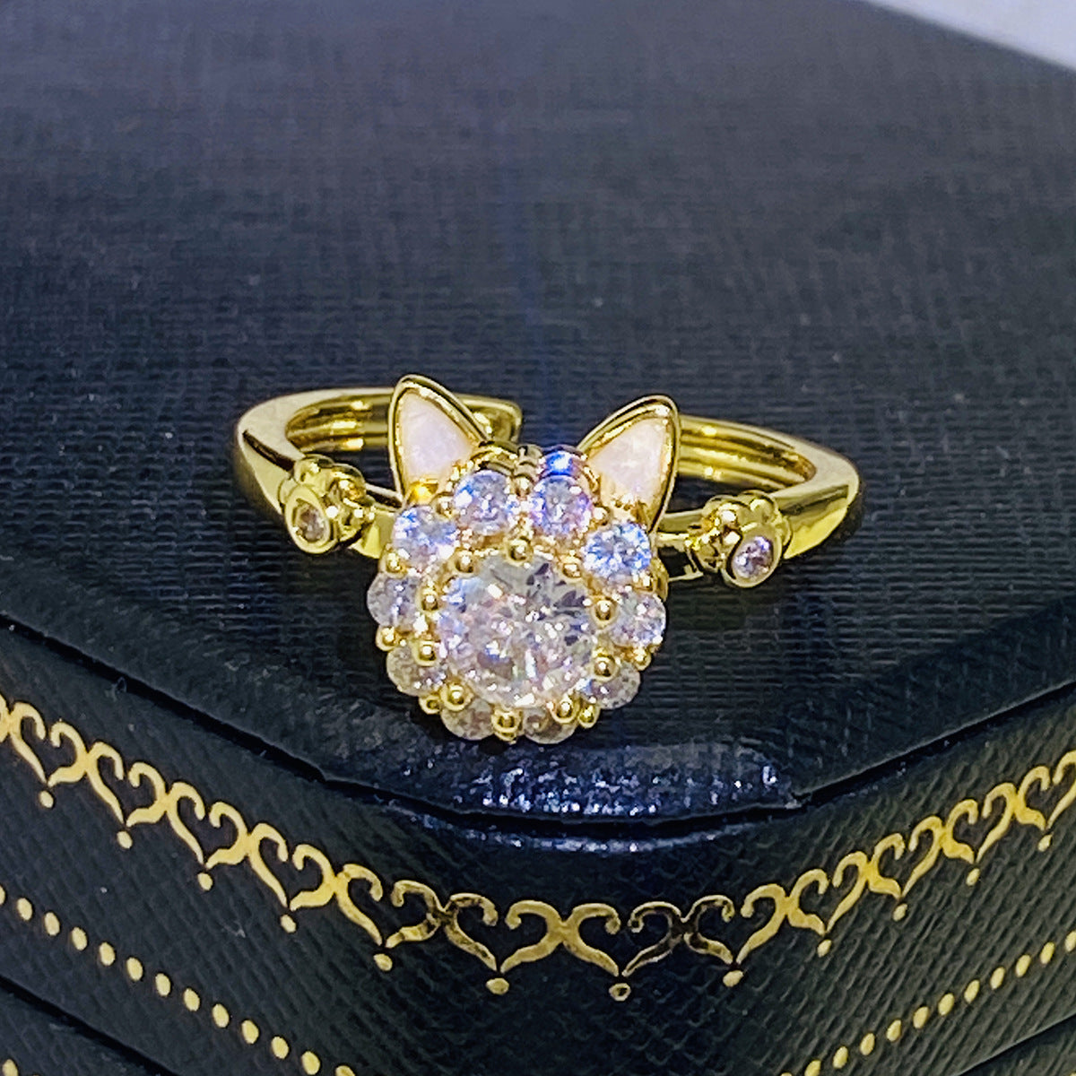 Swivel Luckies Cat Opening Ring Women's Niche Design Sense Refreshing High Sense Swivel Kitten Adjustable Ring
