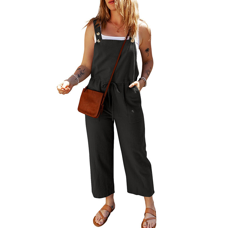 Women's Sleeveless Linen Camisole Jumpsuit Casual Wide Leg - front view