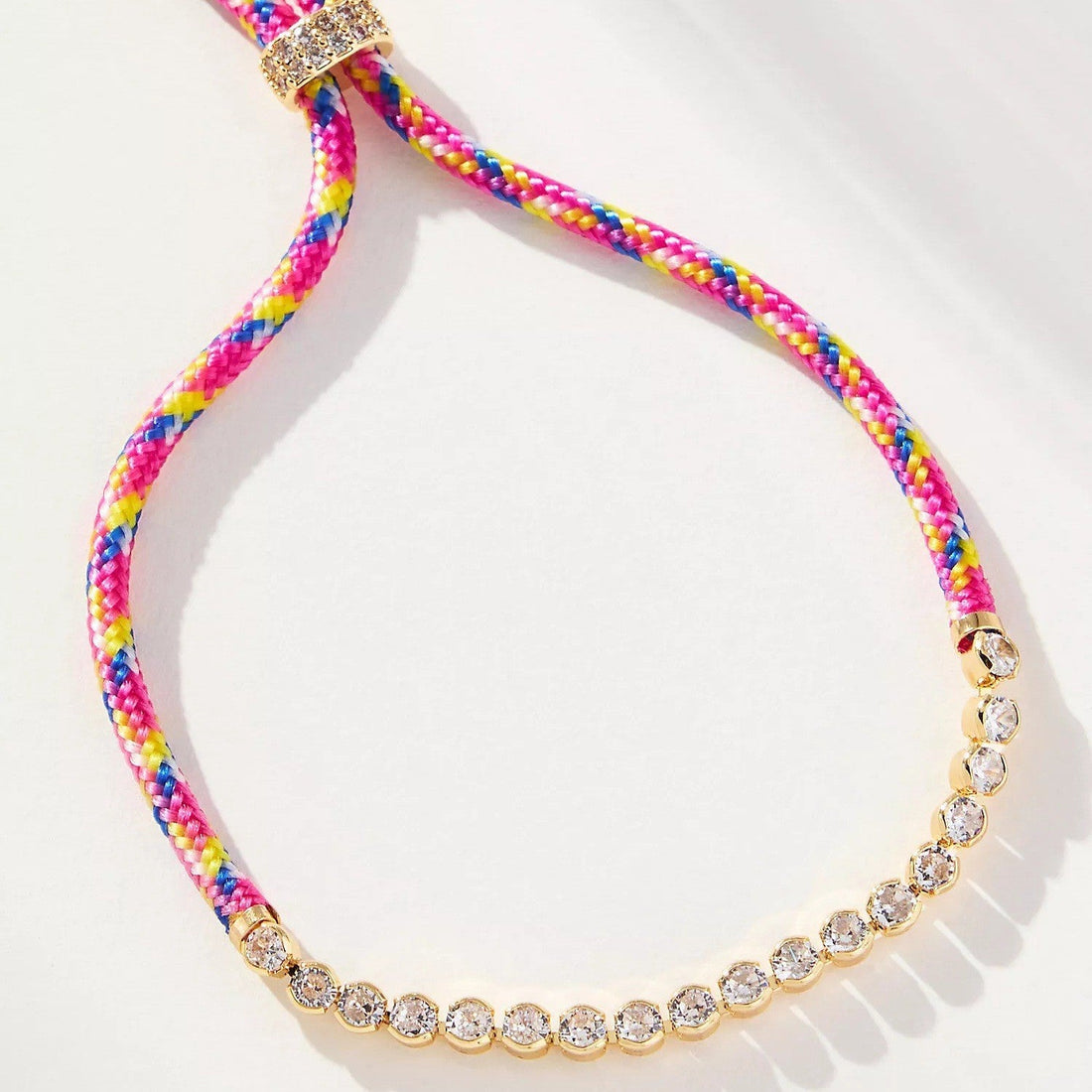 Off-white Brown-striped Woven Necklace with Diamond-encrusted Chain