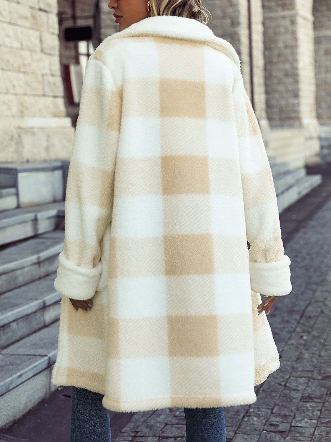 Plaid Button Down Coat - Oversized Cream & Beige