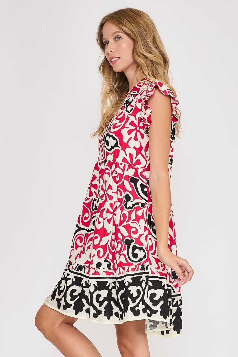 Floral Ruffled Cap Sleeve Tiered Dress – Bohemian Cotton Dress