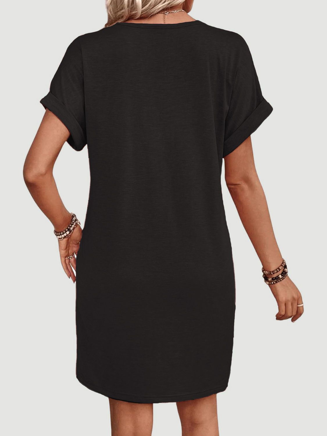 V-Neck Short Sleeve Button-Front Dress for Casual and Office Wear
