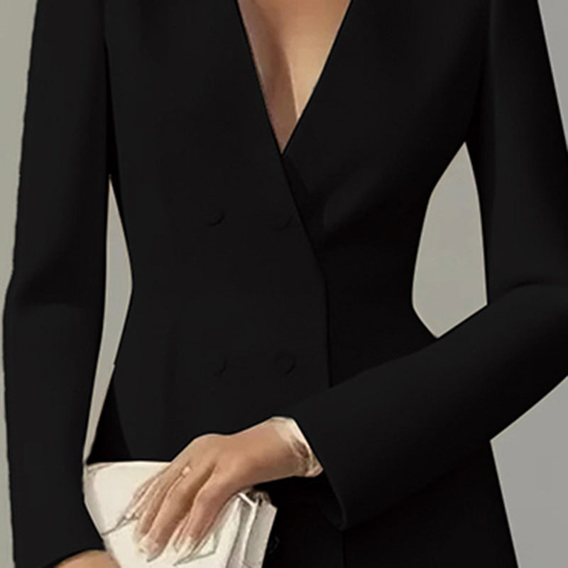 Deep V-Neck Double-Breasted Blazer Dress A-Line Mini - Image 2